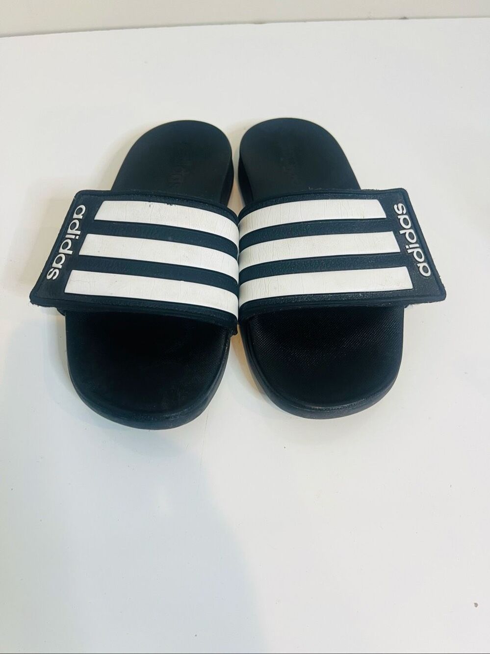 Adidas Youth Black White Stripe Slides Sandals Sz 3